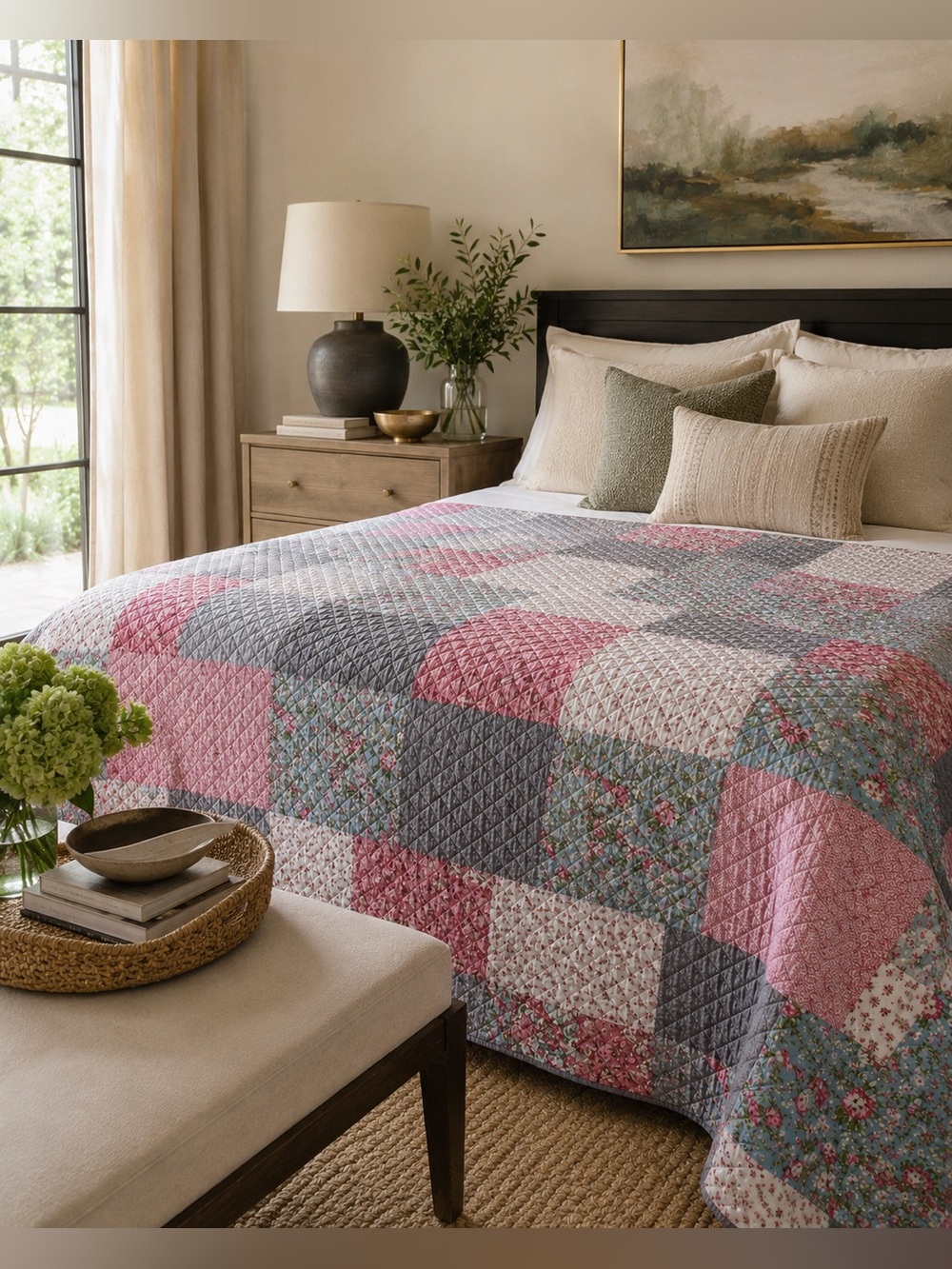 Patchwork Queen Quilt Bedspread Print Floral Lightweight Reversible#0627246